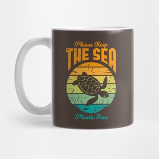 Please Keep the Sea Plastic Free - Retro Turtle Mug